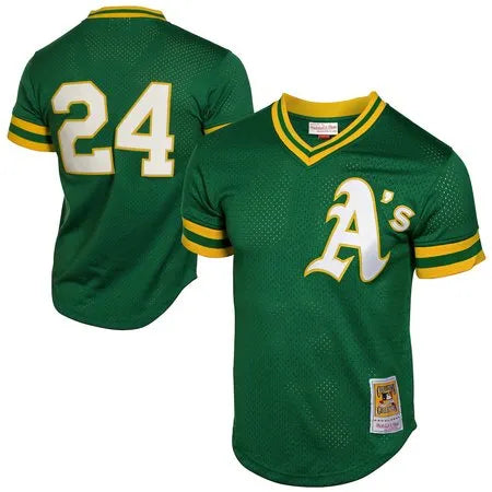 Men's Oakland Athletics #24 Rickey Henderson Green 1991 Cooperstown Mesh Batting Practice Jersey
