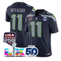 Men's Seattle Seahawks #11 Jaxon Smith-Njigba Navy Super Bowl LX Patch 50th Season & USA 250' Patch Vapor F.U.S.E. Limited Jersey (Navy)