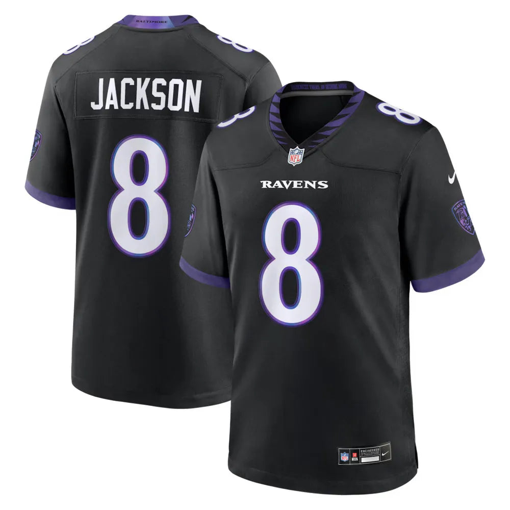 Men's Baltimore Ravens #8 Lamar Jackson Nike Black Alternate Game Jersey