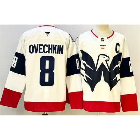 Men's Washington Capitals #8 Alexander Ovechkin White/Navy With C Patch Stadium Series Stitched Hockey Premium Jersey